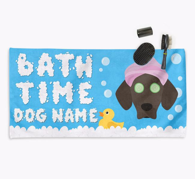 'Bubble Bath Time' Personalised Dog Towel for your {breedCommonName}